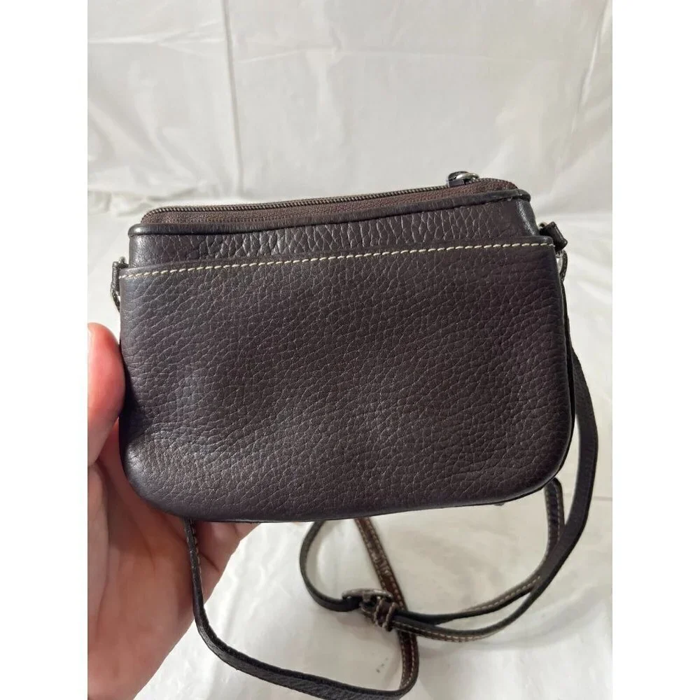 Brighton Crossbody Organizer Brown Pebbled Leather Decorative Chain Hardware